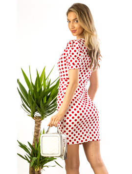 Rochie Dama DotsOnPink Alb si Rosu